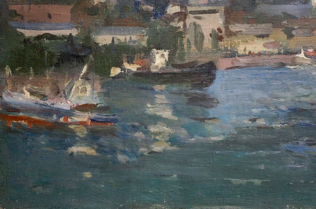 OIl painting City near the coast Karelin Vyacheslav Dmitrievich - 2