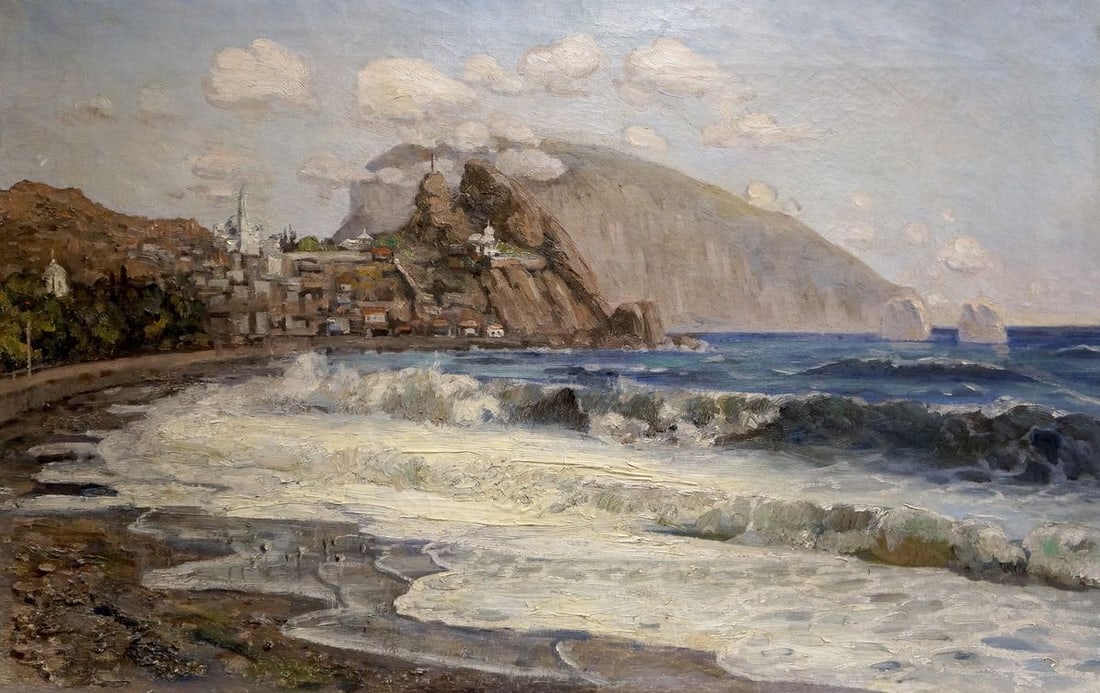 Oil painting Waves near the shore: NoVern 937 *** ABOUT THIS PAINTING *** * TITLE: "Waves near the shore" * ARTISTS: Unknown artist * SIZE: 54x85 cm/'21.25x33.46 inches' * MEDIUM: oil, canvas * HAND PAINTED: Original painting from our 