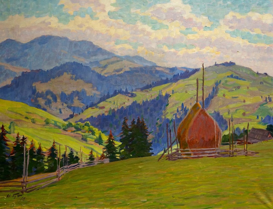 Oil painting Mountain landscape Gutorov Ivan Fedorovich: NoVern 961 *** ABOUT THIS PAINTING *** * TITLE: "Mountain landscape" * ARTISTS: Gutorov Ivan Fedorovich * SIZE: 57x76 cm/'22.44x29.92 inches' * MEDIUM: oil, canvas * HAND PAINTED: Original painting fr