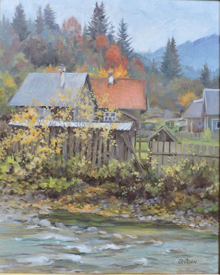 Oil painting On the bank of the Black Tisza Procach Olesia: Procach 36 *** ABOUT THIS PAINTING *** * TITLE: "On the bank of the Black Tisza" * ARTISTS: Procach Olesia * SIZE: 50x40 cm/'19.68x15.74 inches' * MEDIUM: oil, canvas * HAND PAINTED: Original