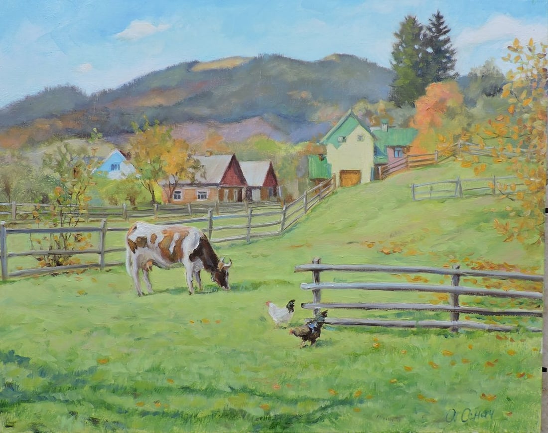 Oil painting Carpathian Milk Procach Olesia: Procach 39 *** ABOUT THIS PAINTING *** * TITLE: "Carpathian Milk" * ARTISTS: Procach Olesia * SIZE: 40x50 cm/'15.74x19.68 inches' * MEDIUM: oil, canvas * HAND PAINTED: Original painting from our colle