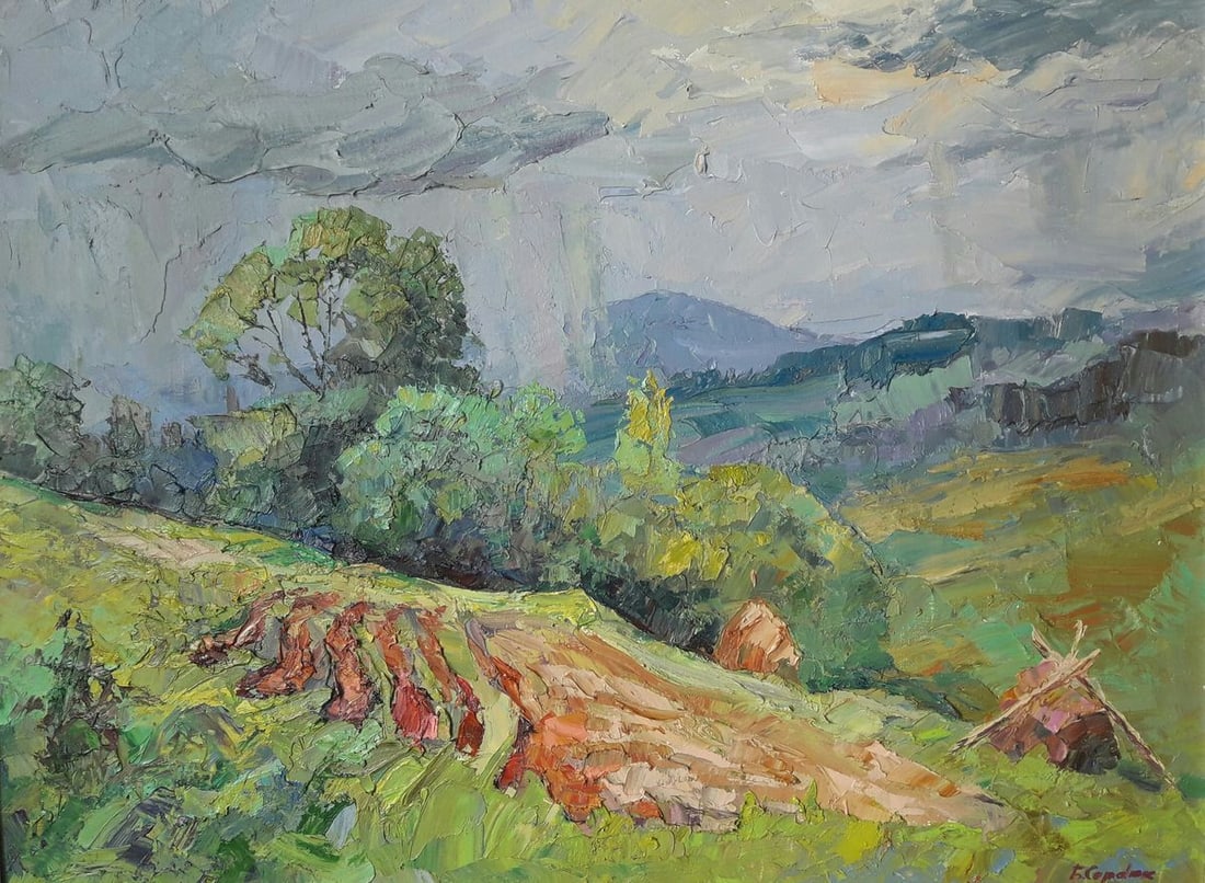 Oil painting It is rainy Serdyuk Boris Petrovich: NoSERB 230 * TITLE: "It is rainy" * ARTISTS: Serdyuk Boris Petrovich * SIZE: 80x60 cm/'31.49x23.62 inches' * MEDIUM: oil, canvas * HAND PAINTED: Original painting from our collection * CONDITION: we t