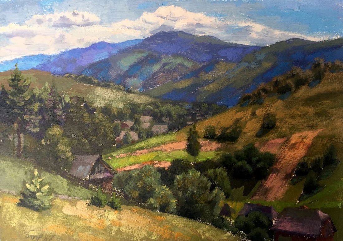 Oil painting Somewhere in the Carpathians Batrakov Vladimir Grigorievich: NoAAA2395 *** ABOUT THIS PAINTING *** * TITLE: "Somewhere in the Carpathians" * ARTISTS: Batrakov Vladimir Grigorievich * SIZE: 35x49 cm/'13.77x19.29 inches' * MEDIUM: oil, cardboard * HAND PAINTED: O