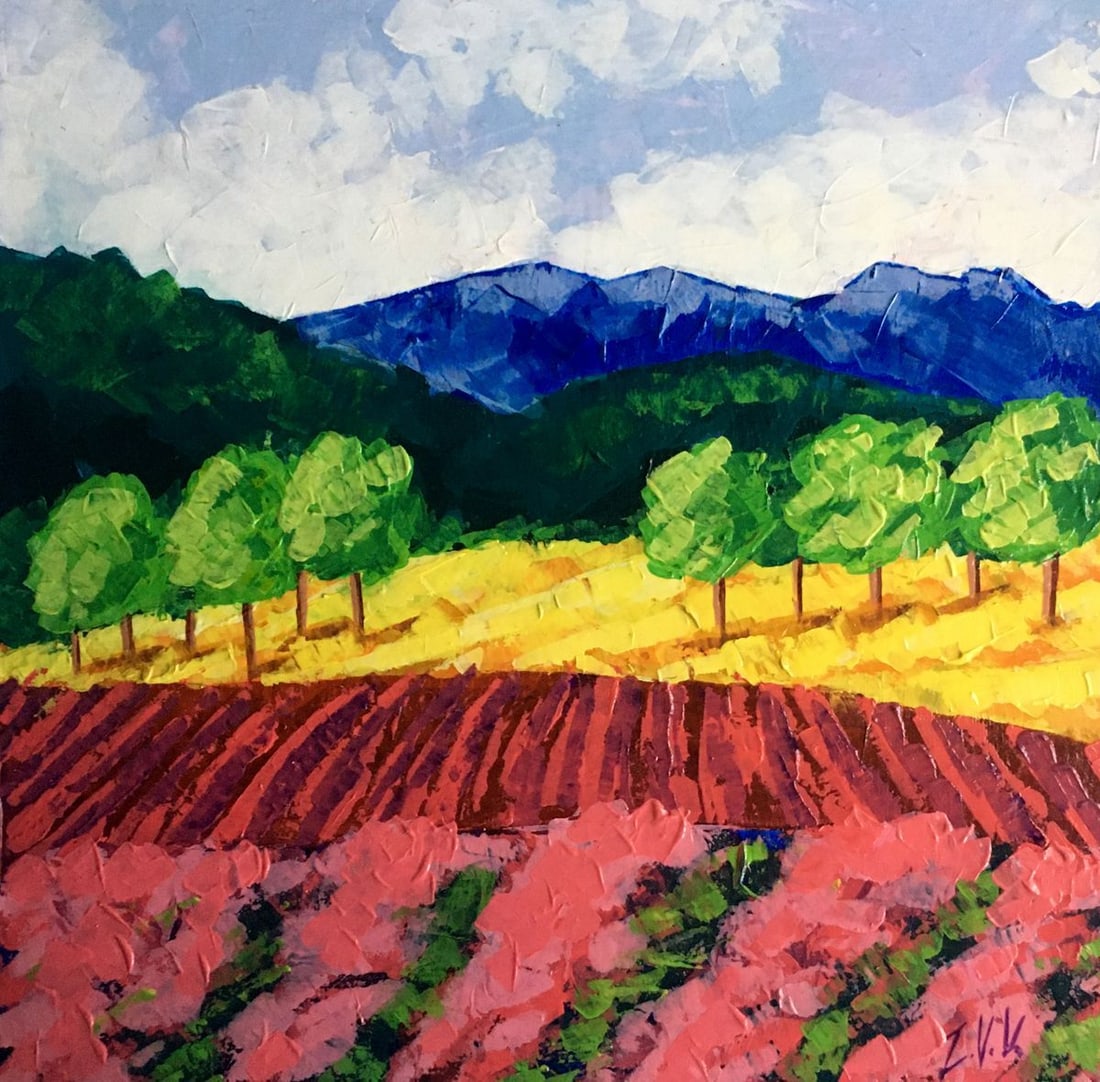 Oil painting Vineyards Zadorozhnya V. V.: NoAAA2544 *** ABOUT THIS PAINTING *** * TITLE: "Vineyards" * ARTISTS: Zadorozhnya V. V. * SIZE: 20x20 cm/'7.87x7.87 inches' * MEDIUM: oil, cardboard * HAND PAINTED: Original painting from our collecti