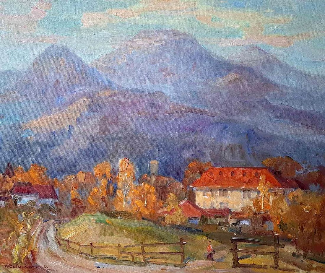 Oil painting Village in the mountains Kovalenko Ivan Mikhailovich: NoKoval 131 *** ABOUT THIS PAINTING *** * TITLE: "Village in the mountains" * ARTISTS: Kovalenko Ivan Mikhailovich * SIZE: 50x60 cm/'19.68x23.62 inches' * MEDIUM: oil, canvas * HAND PAINTED: Original 