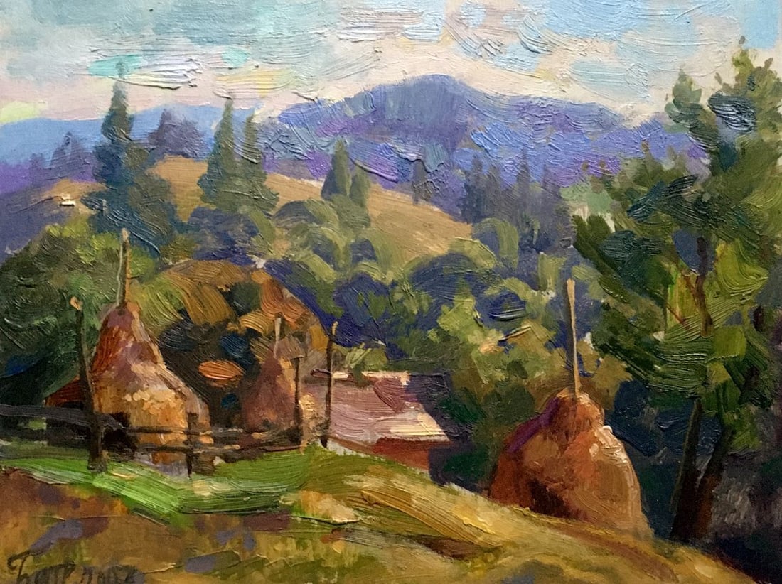 Oil painting Highland Batrakov Vladimir Grigorievich: NoAAA2566 *** ABOUT THIS PAINTING *** * TITLE: "Highland" * ARTISTS: Batrakov Vladimir Grigorievich * SIZE: 24x18.5 cm/'9.44x7.28 inches' * MEDIUM: oil, cardboard * HAND PAINTED: Original painting fro