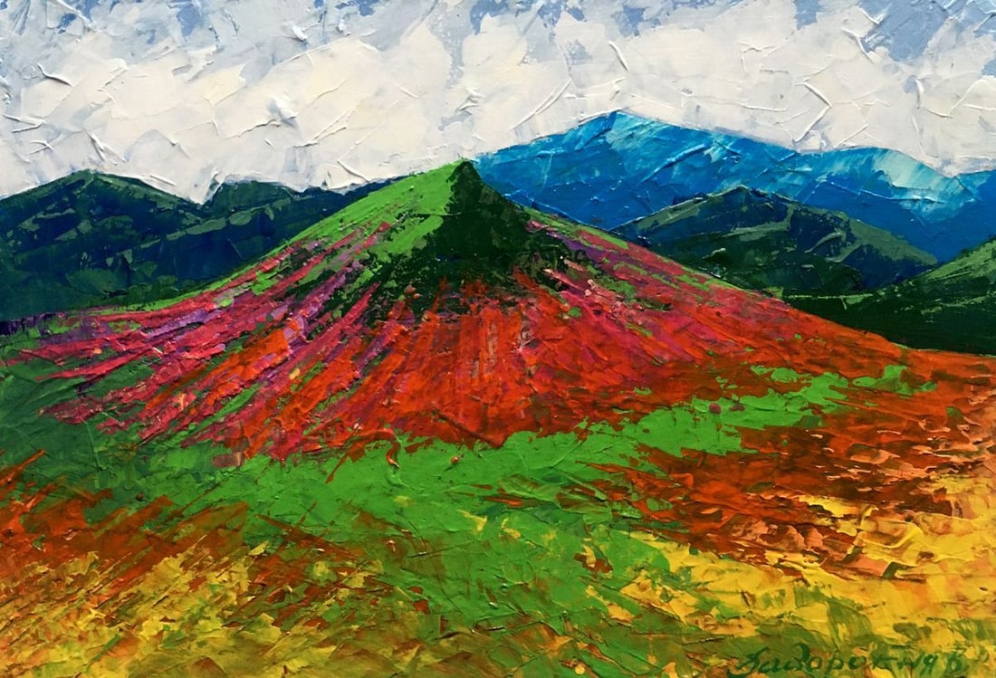 Oil painting Carpathians Zadorozhnya V. V.: NoAAA2583 *** ABOUT THIS PAINTING *** * TITLE: "Carpathians" * ARTISTS: Zadorozhnya V. V. * SIZE: 19.5x14.5 cm/'7.67x5.70 inches' * MEDIUM: oil, cardboard * HAND PAINTED: Original painting from our co