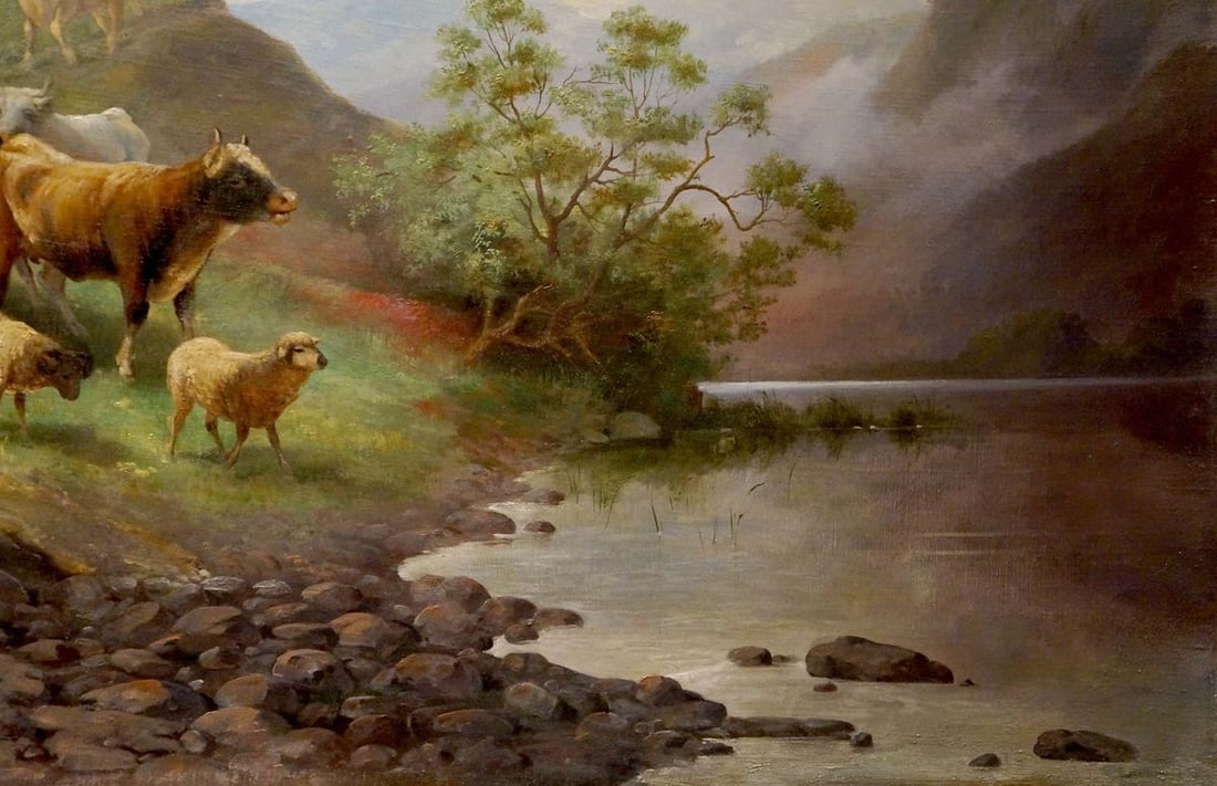 Oil painting Animals at the pond - 5