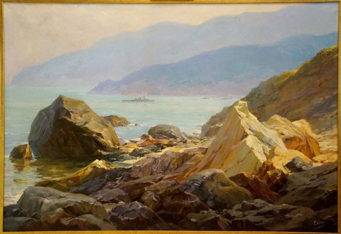 Oil painting Ships in the distance Sevets Victor Stepanovich: NoVerne 281 *** ABOUT THIS PAINTING *** * TITLE: "Ships in the distance" * ARTISTS: Sevets Victor Stepanovich * SIZE: 118x172 cm/'46.45x67.71 inches' * MEDIUM: oil, canvas * HAND PAINTED: Original pai