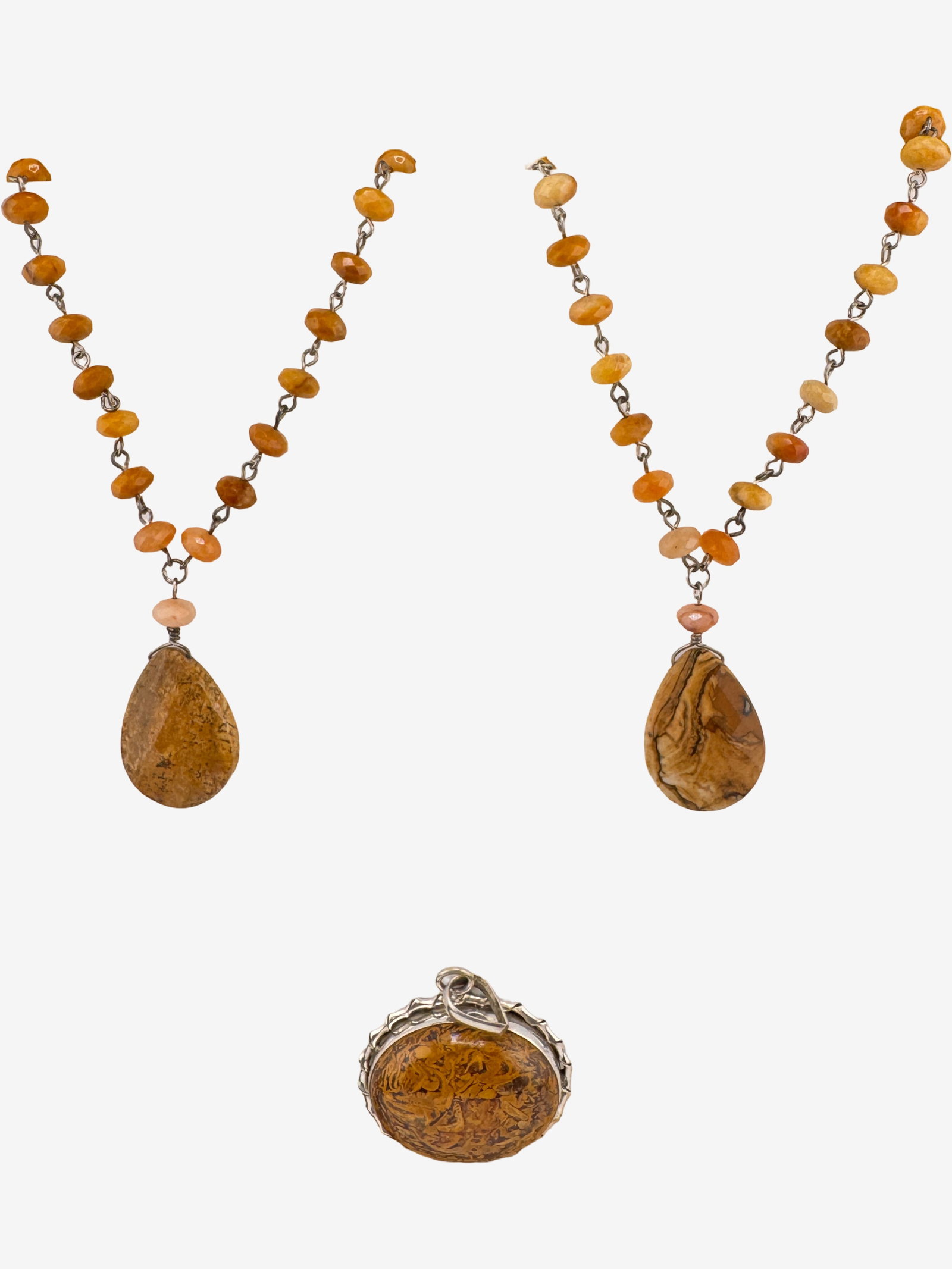 Set of two Carved Jasper and Agate Beaded Necklaces with Sterling Silver Pendant 23.10g (incl. (1 of 1)
