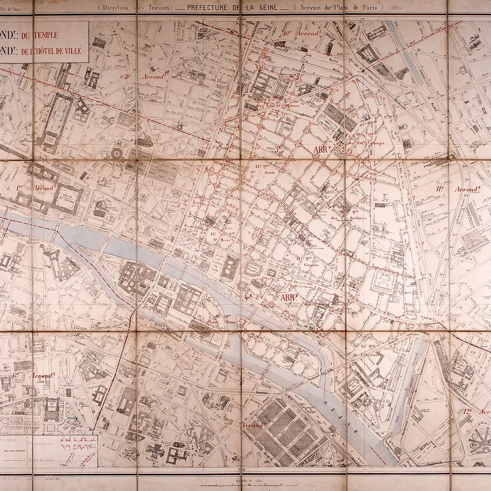 Paris detailed map of the 4 and 3 arrondissements 1885 Survey map - 2
