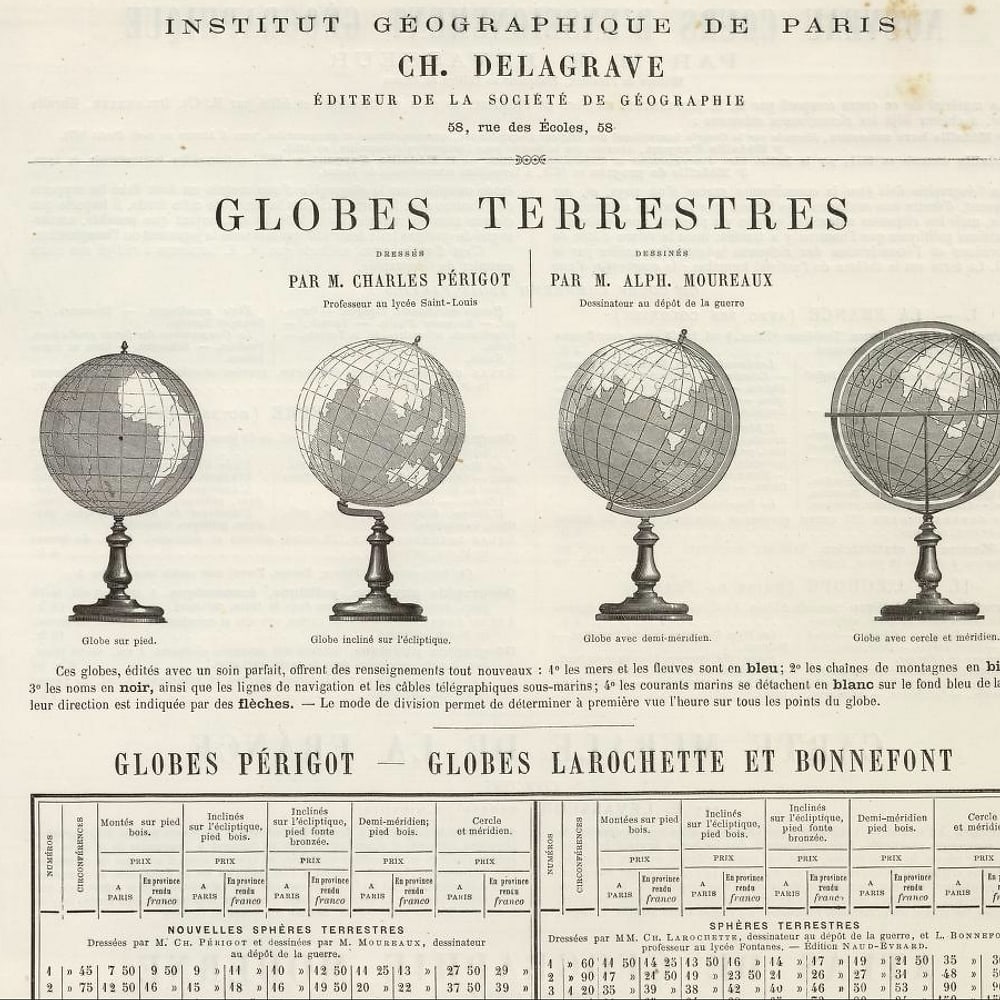 1870 DELAGRAVE FRENCH TERRESTRIAL ANTIQUE GLOBE 14 " - 10