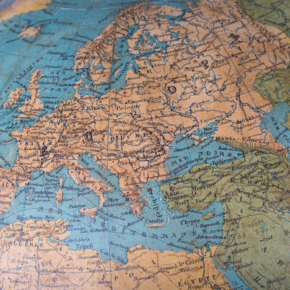 1870 DELAGRAVE FRENCH TERRESTRIAL ANTIQUE GLOBE 14 " - 6