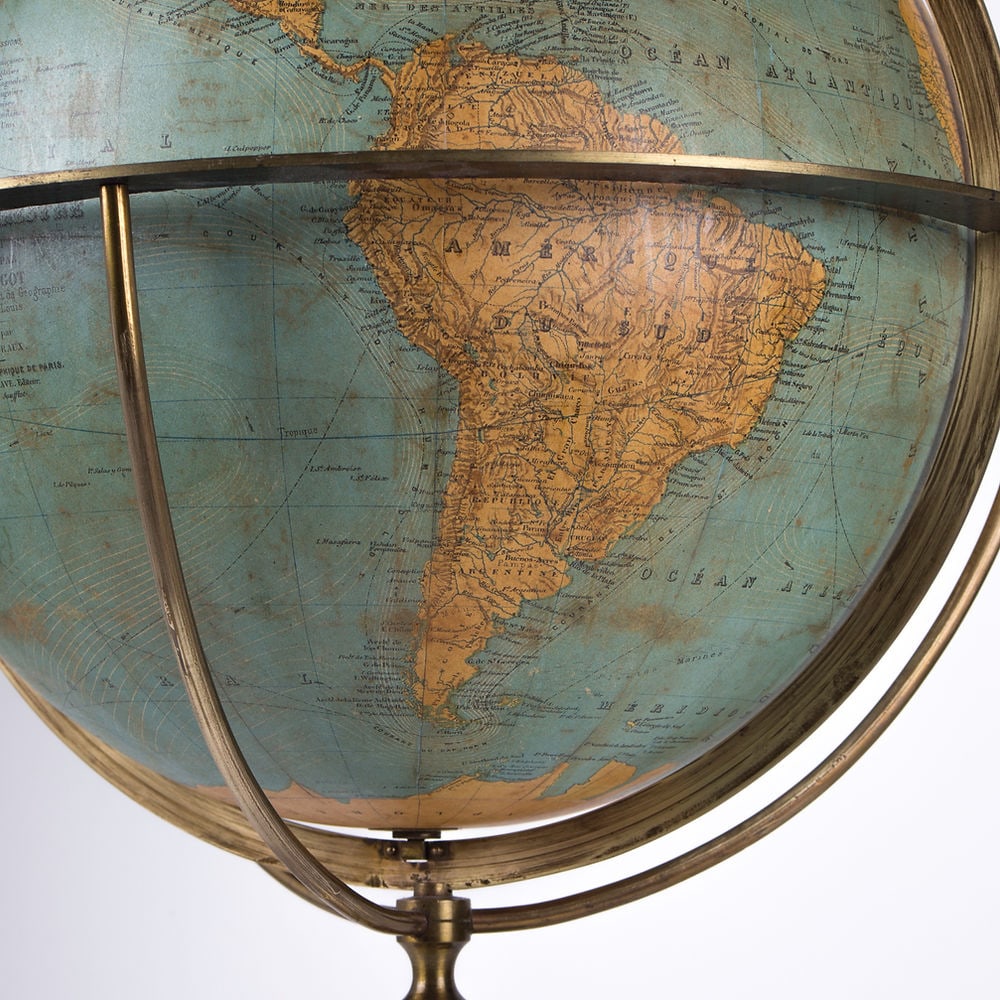 1870 DELAGRAVE FRENCH TERRESTRIAL ANTIQUE GLOBE 14 " - 8