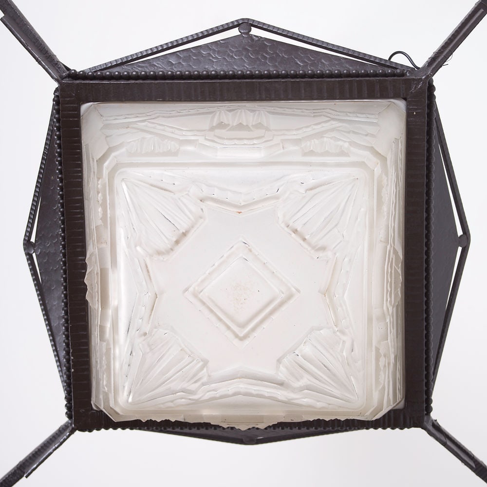FRENCH ART DECO CHANDELIER MOLDED pressed GLASS MULLER LUNEVILLE 4 lights - 3