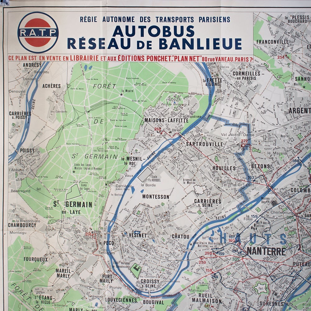 Large Paris bus stop RATP including surrounding suburb 1963 Tarride - 3