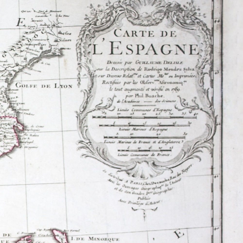 e L'Isle Philippe Buache Engraved cooper map of Spain 1789 - 2