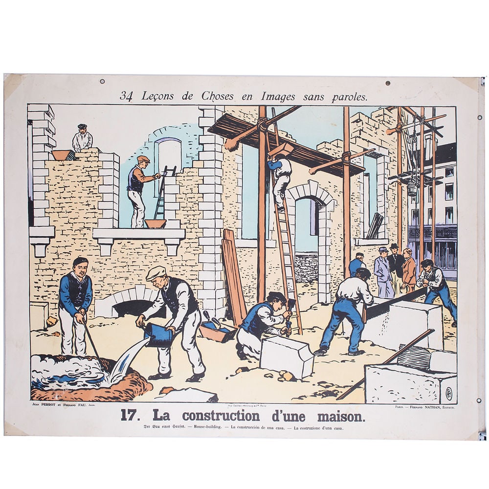 Vintage French School Poster Fernand Nathan housing - Double sided: Original educational for elementary school edite by Fernand Nathan , printed by the imprimerie Gaillac-Monrocq. It Carries a vibrant offset print on both sides of the paper featuring about miller and 