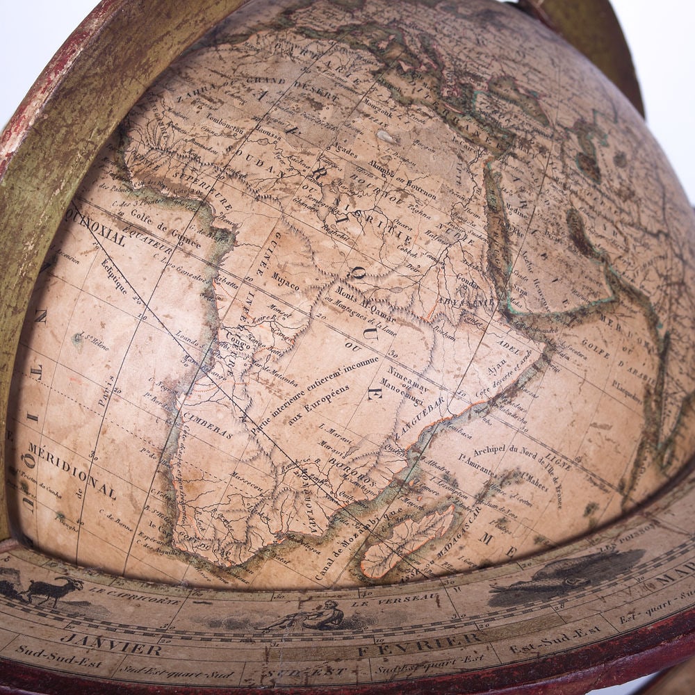 1820 French antique terrestrial globe 10" cooper engraving Lapie geograp - 10
