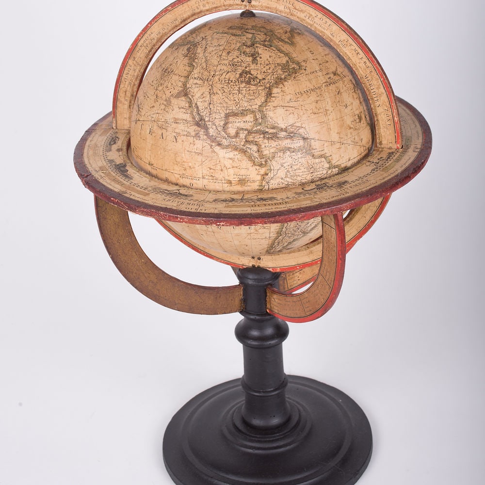 1820 French antique terrestrial globe 10" cooper engraving Lapie geograp: Pierre M. Lapie (fl. 1779 - 1850) and his son Alexandre Emile Lapie (fl. 1809 - 1850) were French cartographers and engravers active in the early part of the 19th century. The Lapies were commissioned