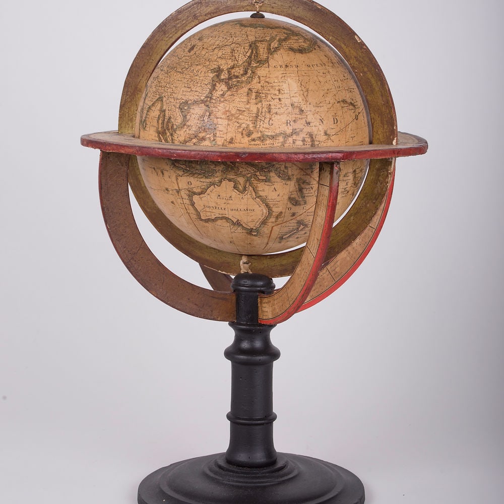 1820 French antique terrestrial globe 10" cooper engraving Lapie geograp - 2