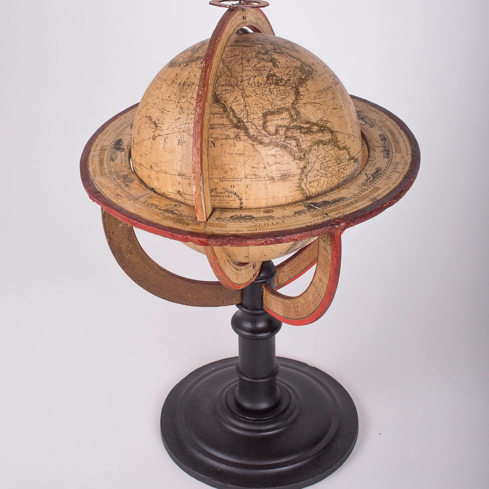 1820 French antique terrestrial globe 10" cooper engraving Lapie geograp - 3