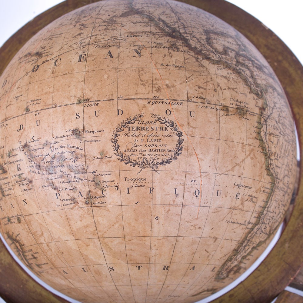 1820 French antique terrestrial globe 10" cooper engraving Lapie geograp - 4