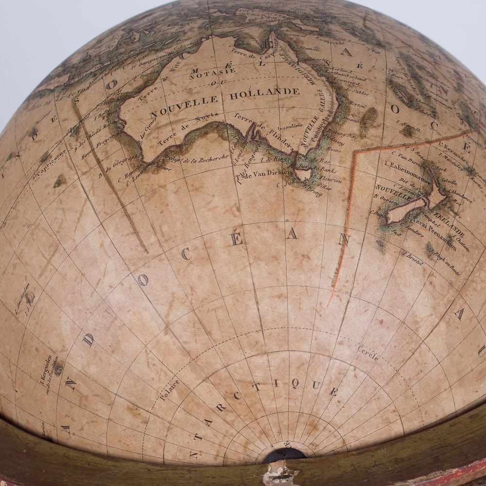 1820 French antique terrestrial globe 10" cooper engraving Lapie geograp - 5