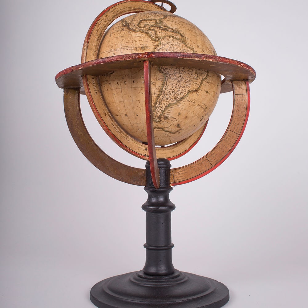 1820 French antique terrestrial globe 10" cooper engraving Lapie geograp - 6