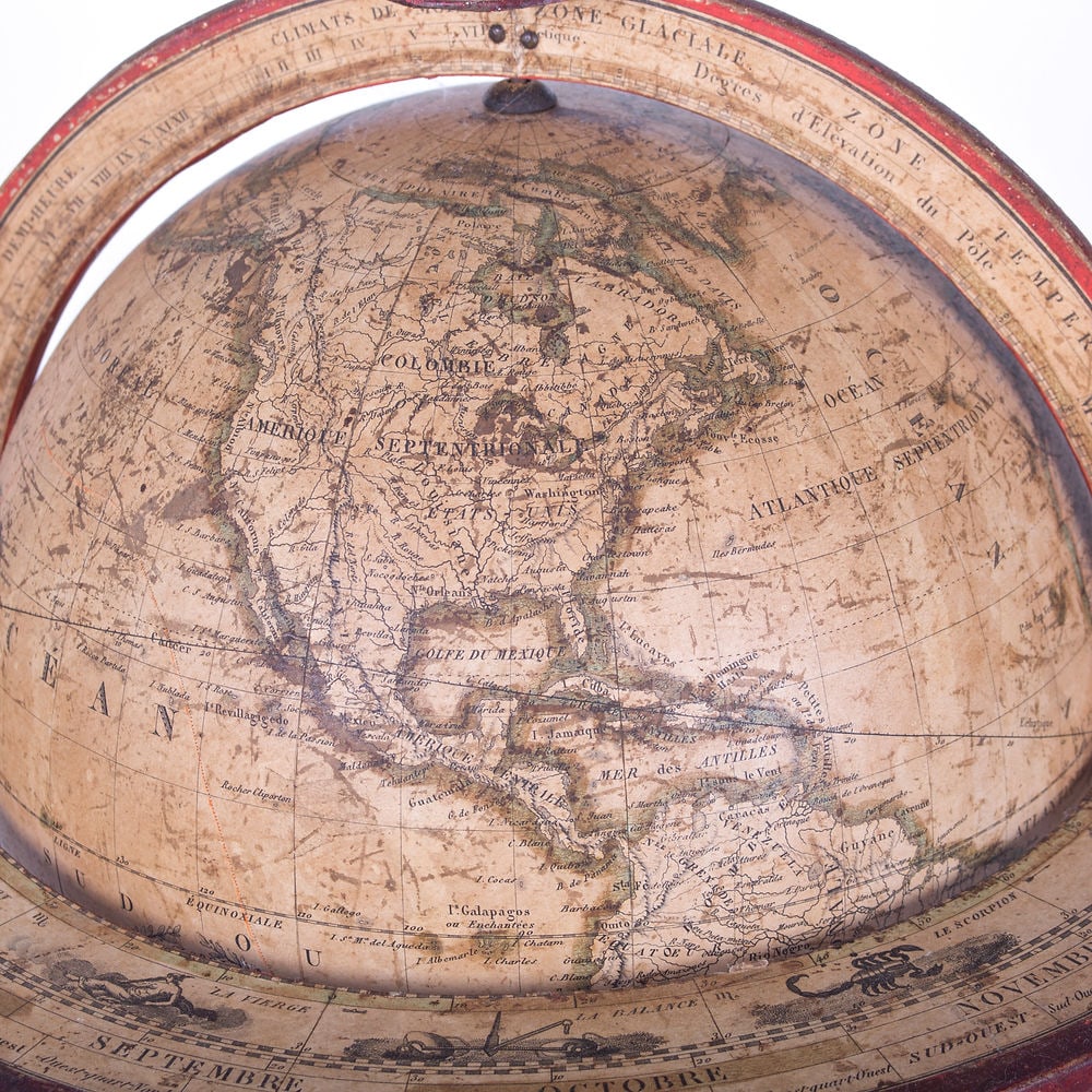 1820 French antique terrestrial globe 10" cooper engraving Lapie geograp - 8