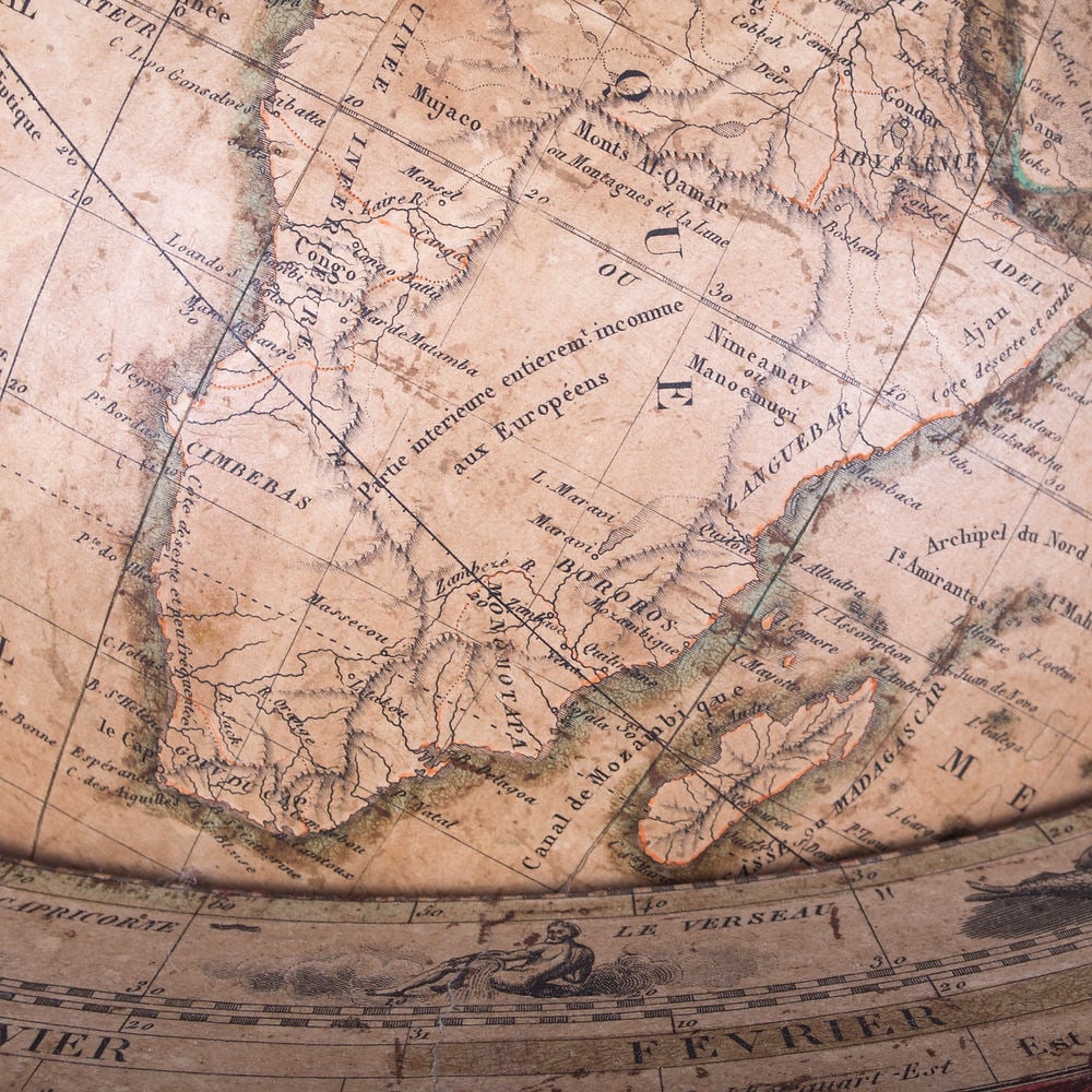 1820 French antique terrestrial globe 10" cooper engraving Lapie geograp - 9