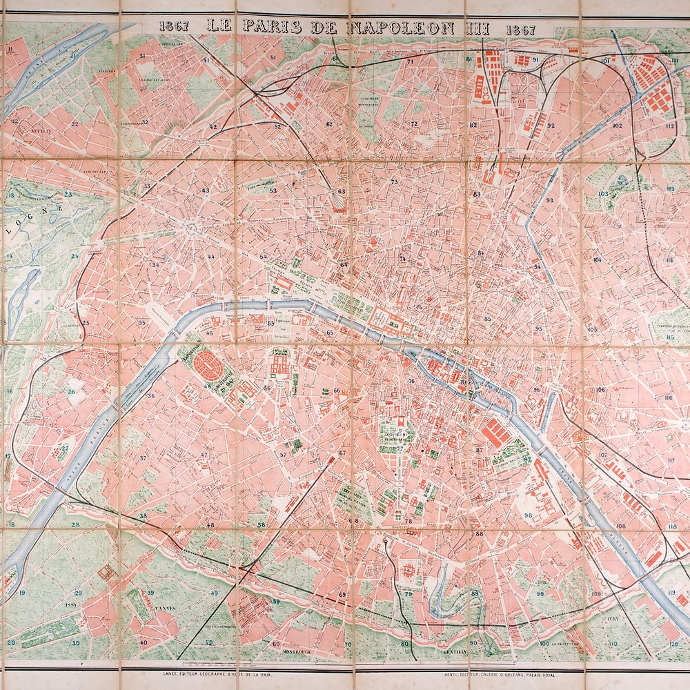 Nouveau plan de Paris 1867 by Lanee Editeur-Geographer: Nouveau plan de Paris 1867 by Lanee, Editeur-Geographer engraved by Erhard-Sehieble .This map feature the old fortification named Thiers fortification ,the Thiers wall (Enceinte de Thiers) was the