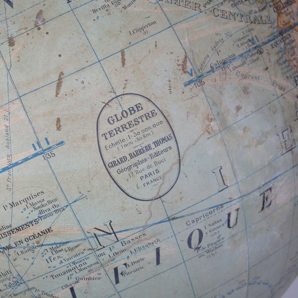 French 17" Girard Barrere et Thomas antique terrestrial globe 17 inches - 5
