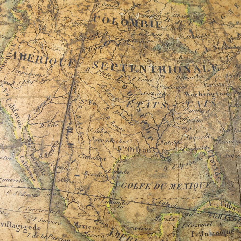 1830 French antique terrestrial globe 10" cooper engraving Lapie geographer - 2