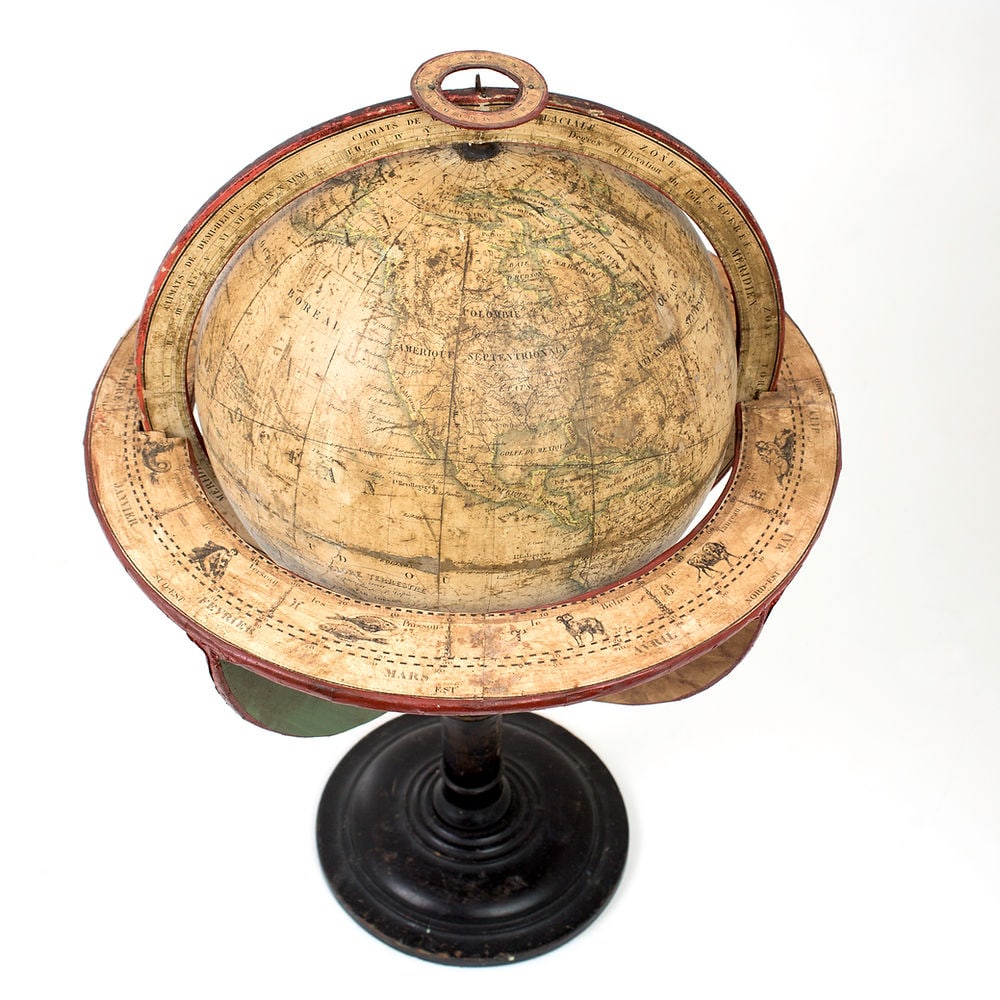 1830 French antique terrestrial globe 10" cooper engraving Lapie geographer - 3