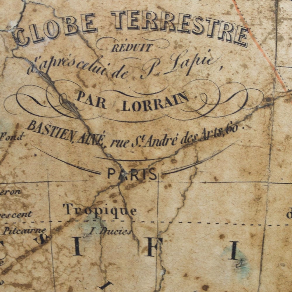 1830 French antique terrestrial globe 10" cooper engraving Lapie geographer - 4