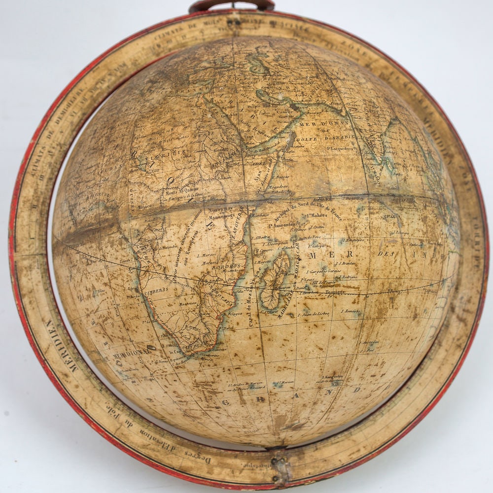 1830 French antique terrestrial globe 10" cooper engraving Lapie geographer - 7