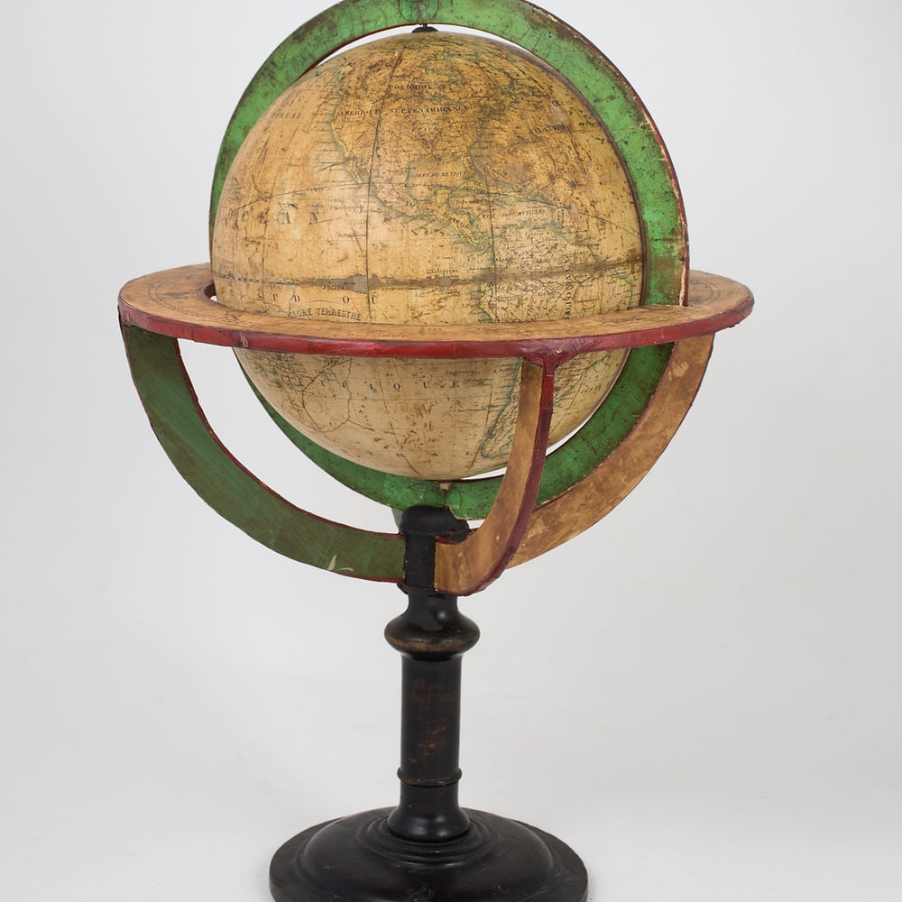 1830 French antique terrestrial globe 10" cooper engraving Lapie geographer - 8