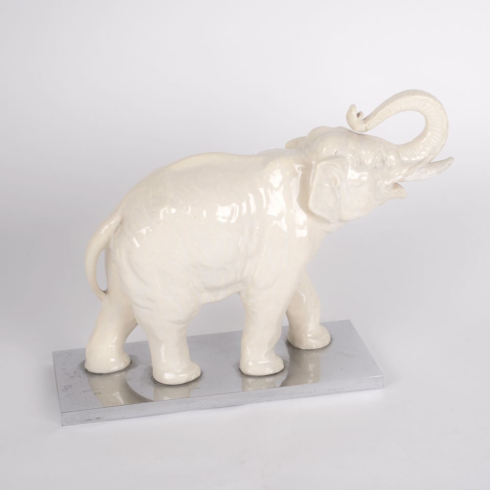 French Art Deco craquele Crackle Ceramic decorative art Elephant - 2