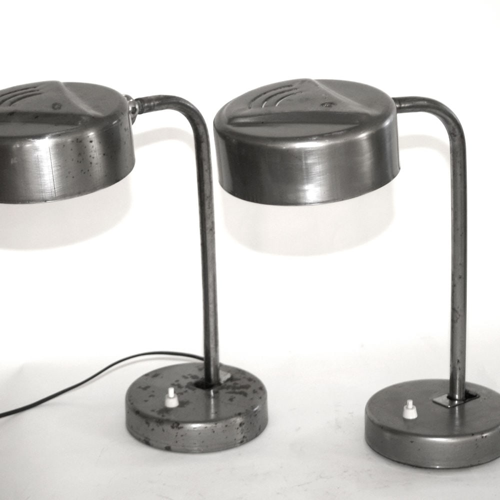 Kaiser Idell Style BAHAUS PAIR OF INDUSTRIAL TASK LAMP: Made in the 1940's or 1950's those were look like Christian Dell who was a designer for Rondella and Blunt in the 1920's and went in the 1930's to work with Kaiser and Idell , some of his creation rem