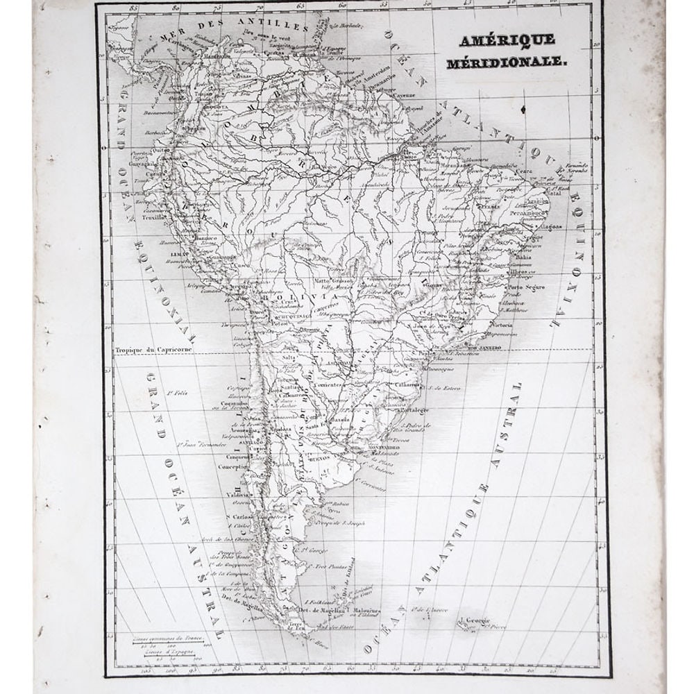 Antique French map of Southern America engraving Charles V. Monin (18..-1880) (1 of 2)