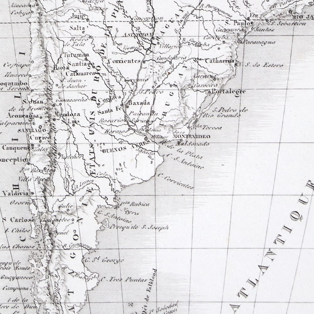 Antique French map of Southern America engraving Charles V. Monin (18..-1880) - 2