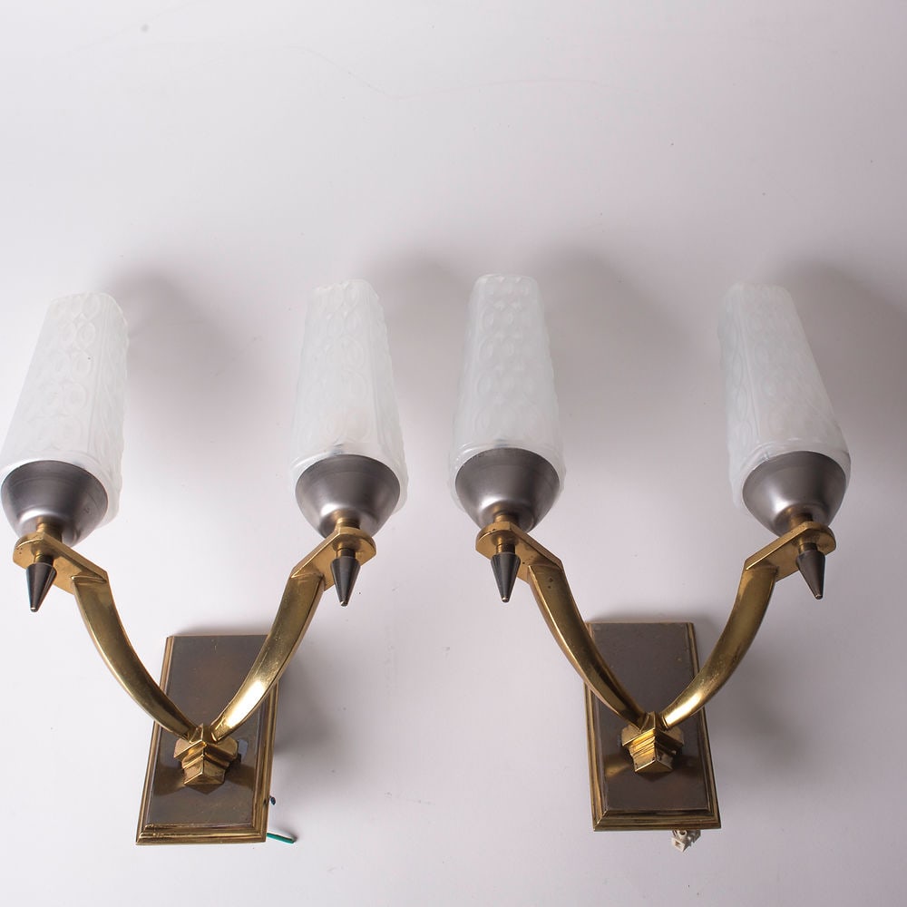 Second set Pair of Brass Sconces maison Lunel French mid century maison Arlus - 2
