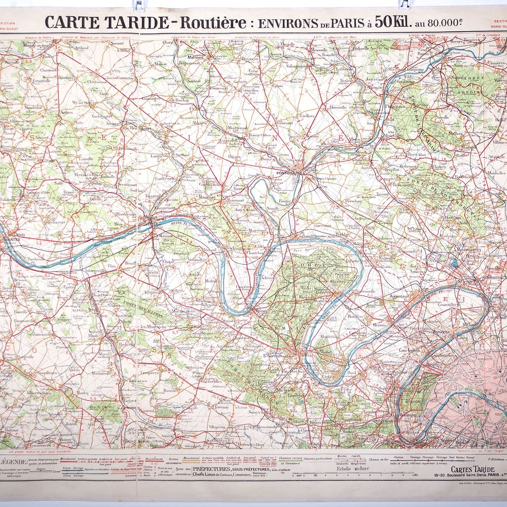 Environs de Paris roadmap Taride North west (surrending ) 31 miles: Taride North west road map of Paris and its surrounding within 31 miles ( 50 kilometres ) at 1/80 000 scale from the early 20th . Those maps were to be used by the generale population to circulate
