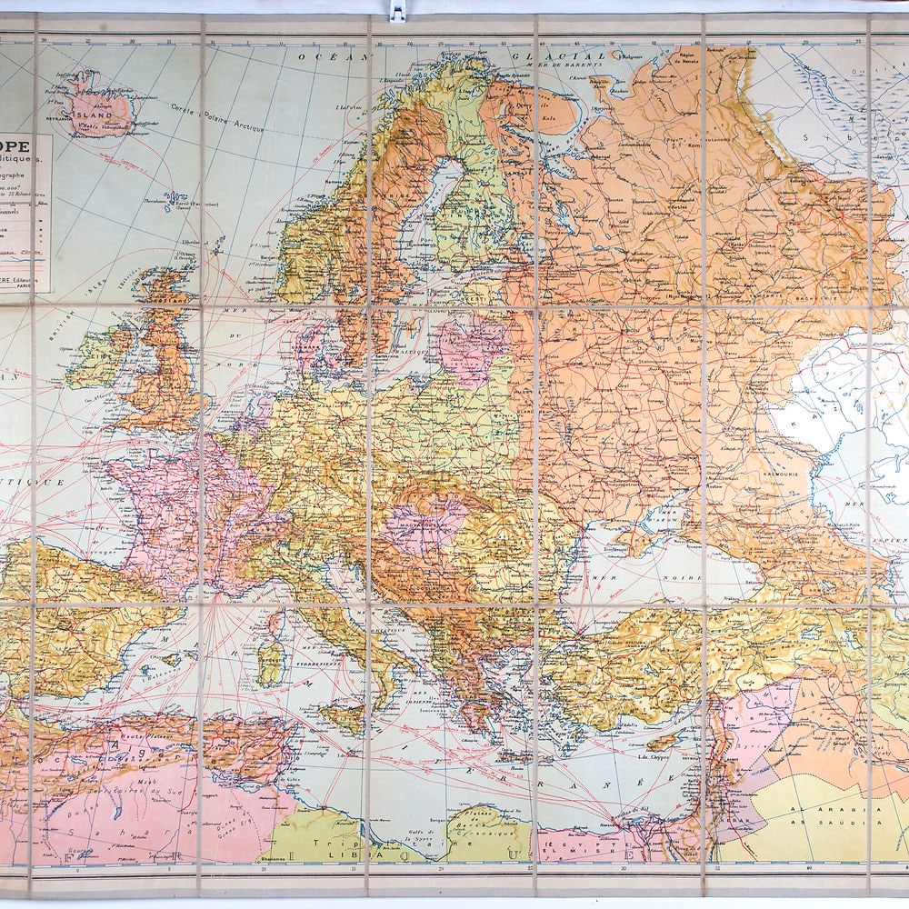 Joseph Forest large map of Europe with train line 1930 - 2