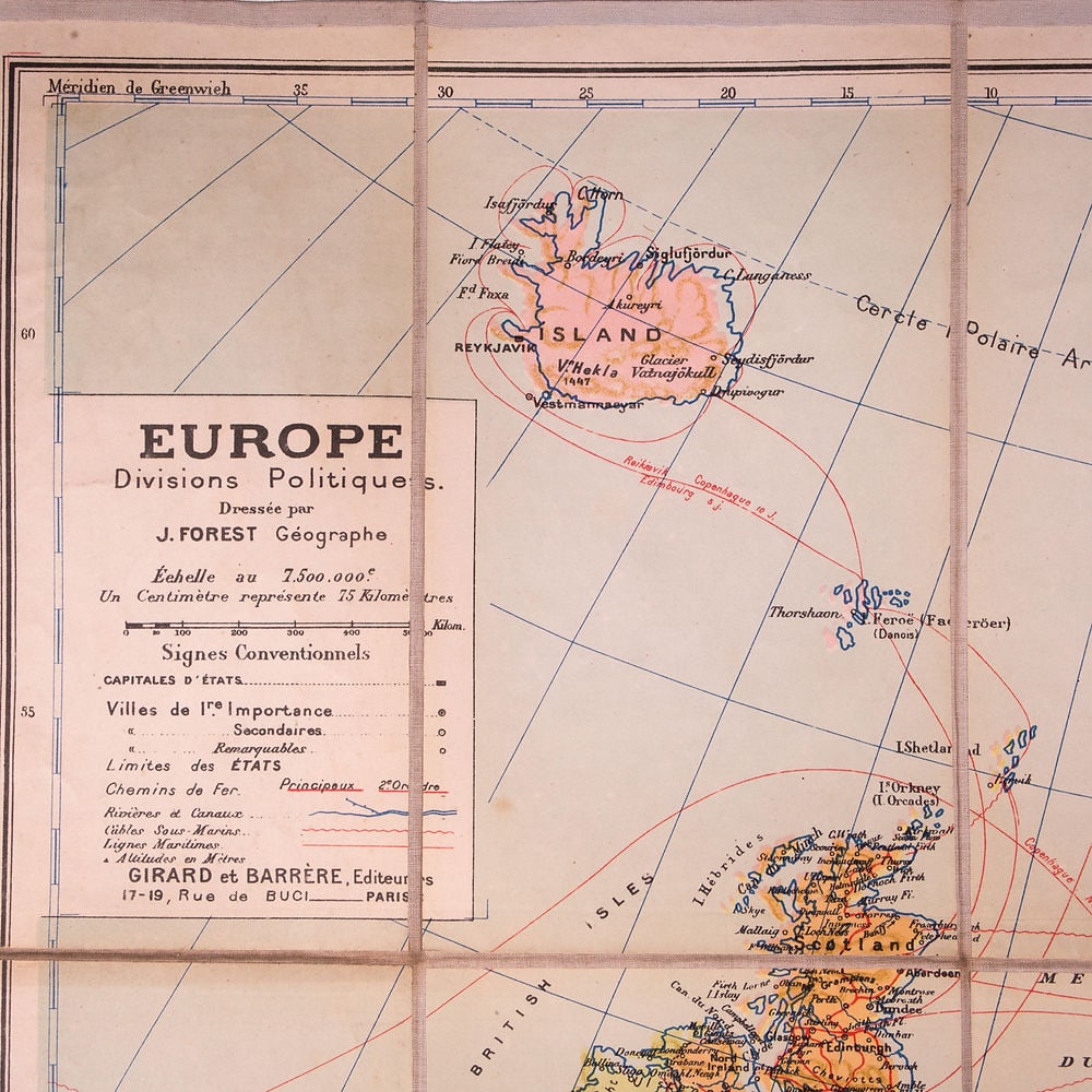 Joseph Forest large map of Europe with train line 1930 - 3