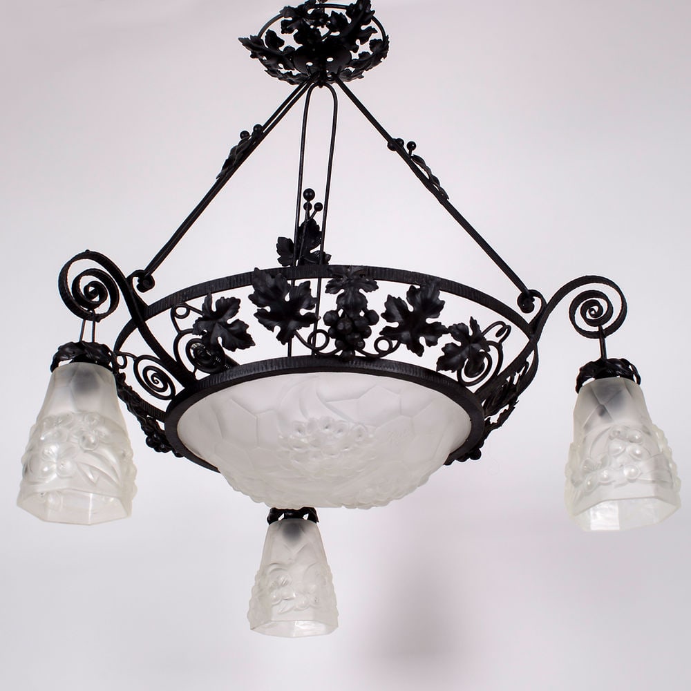 FRENCH Art-Deco Chandelier Degue David Guéron Ros signature pressed glass (1 of 7)