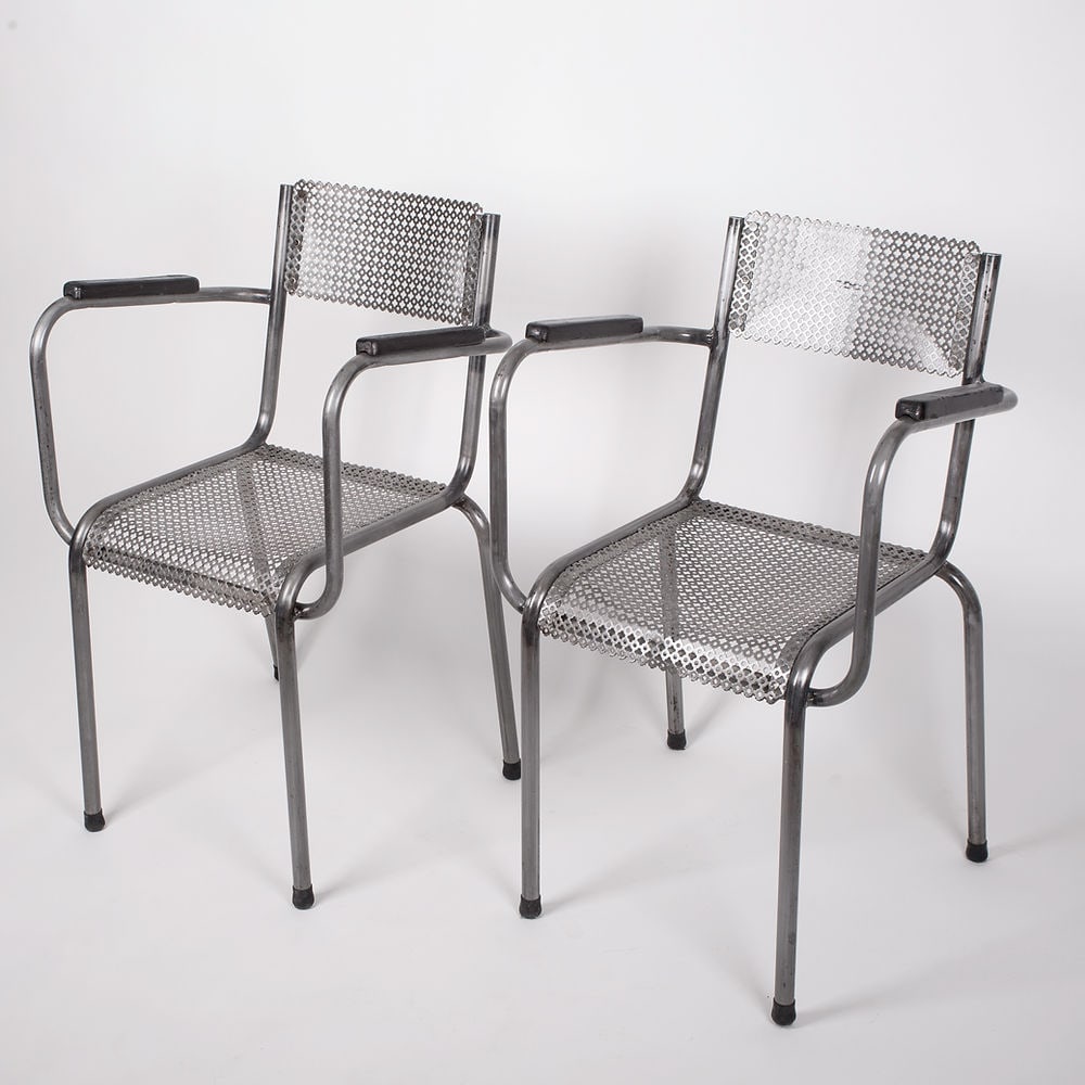 MATHIEU MATEGOT set of 4 metal armchair Cad rigitulle french mid century - 2