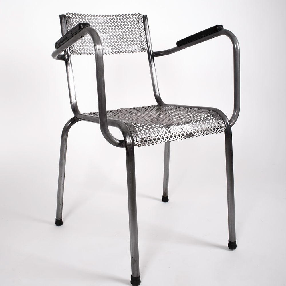 MATHIEU MATEGOT set of 4 metal armchair Cad rigitulle french mid century - 6