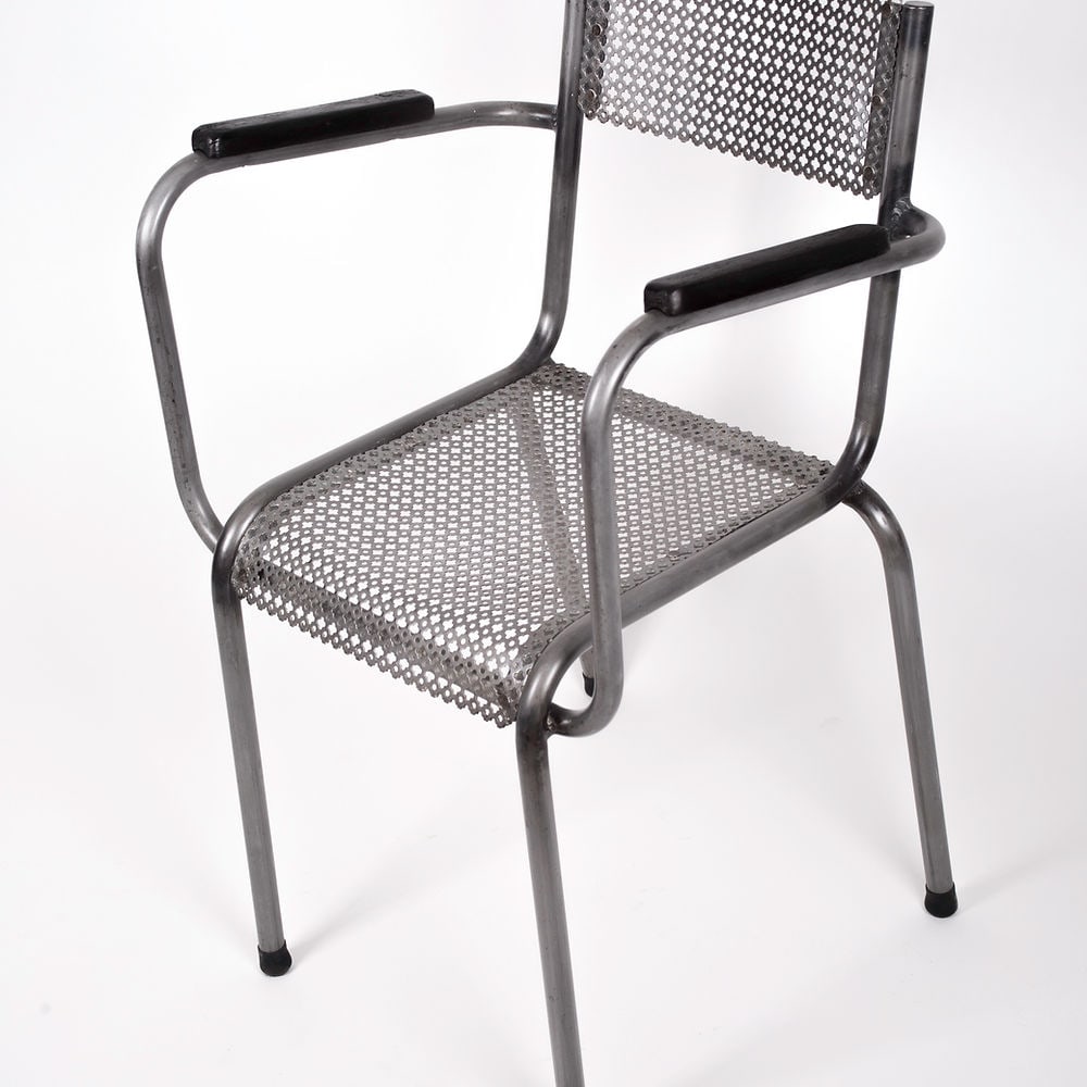 MATHIEU MATEGOT set of 4 metal armchair Cad rigitulle french mid century - 7